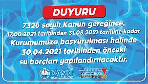 SU BORÇU YAPILANDIRMA DUYURUSU