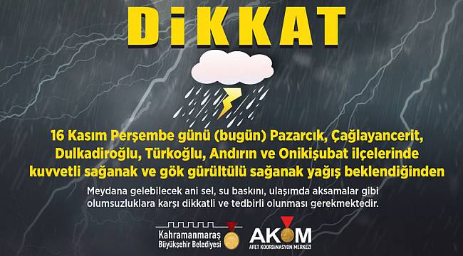 ŞEHRİN GÜNEYİNDE SAĞNAK YAĞIŞ UYARISI!