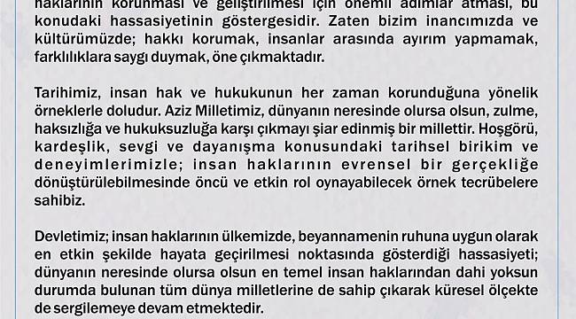 VALİMİZ MÜKERREM ÜNLÜER'İN 10 ARALIK DÜNYA İNSAN HAKLARI GÜNÜ MESAJI.