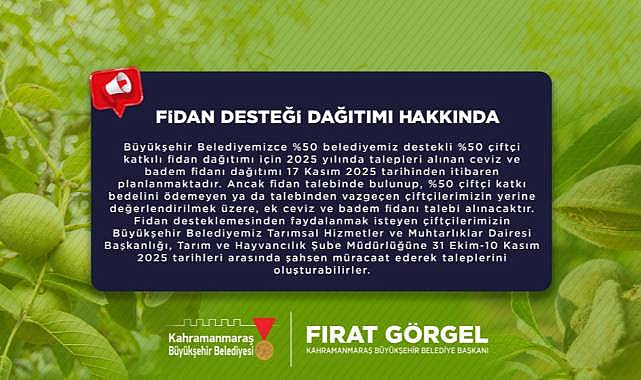Yüzde 50 Hibeli Fidan Desteğinde Ek Başvurular Alınmaya Başladı
