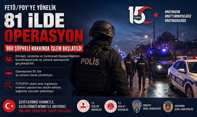 81 İLDE FETÖ OPERASYONU: 968 ŞÜPHELİ HAKKINDA İŞLEM BAŞLATILDI