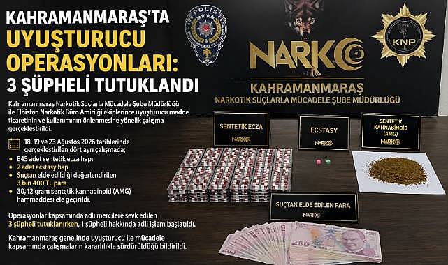 Kahramanmaraş’ta Uyuşturucu Operasyonları: 3 Şüpheli Tutuklandı